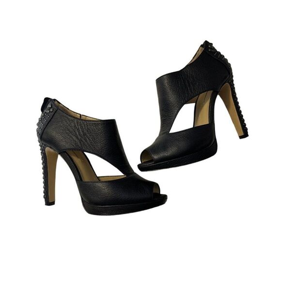 BCBG MaxAzria Leather ILMA Studded Heels Peep Toe - Picture 1 of 13